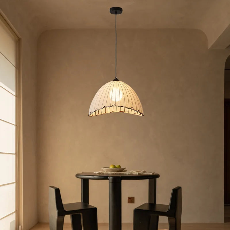 lustre en tissu chinois avec chapeau de paille et lumière led - vue 4 sur 14