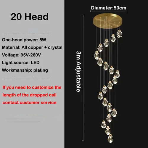 lustre en cristal led design en cuivre moderne et élégant - vue 11 sur 16