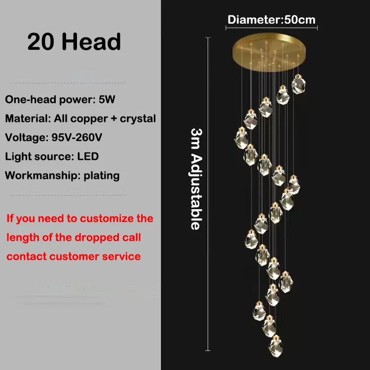 lustre en cristal led design en cuivre moderne et élégant - vue 10 sur 16