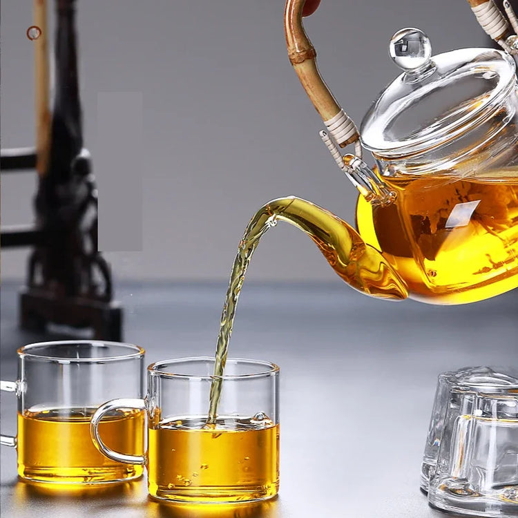 theiere verre poignee bambou tasses infusion pu erh