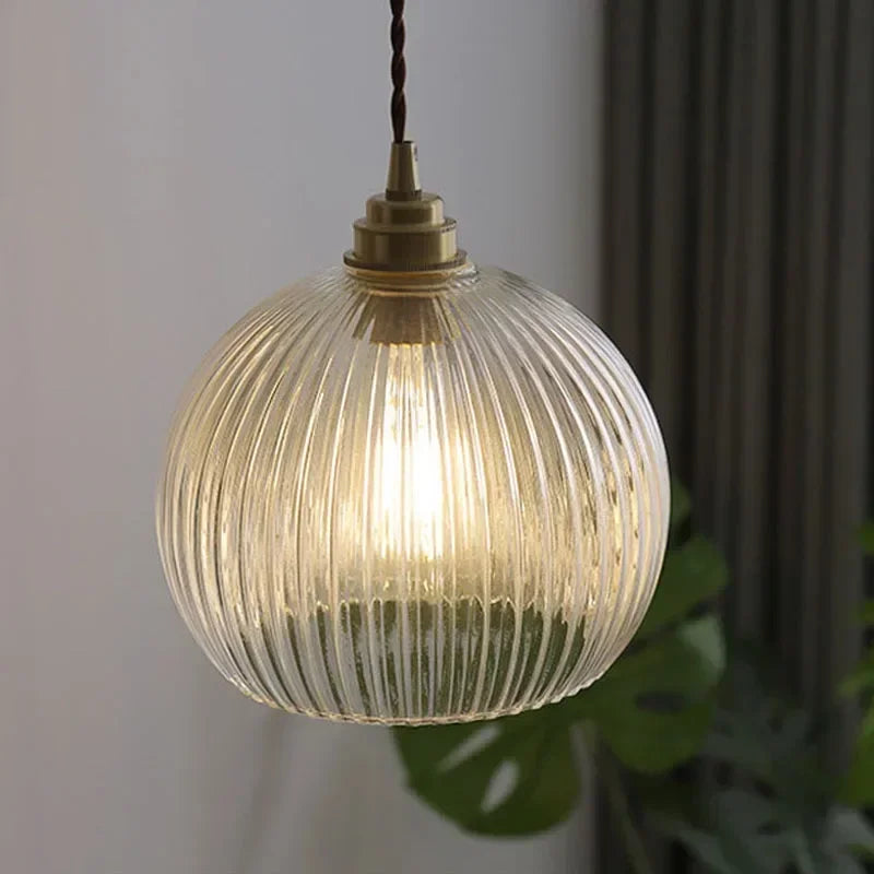 lustre rétro en verre et cuivre pour décoration intérieure - vue 3 sur 9