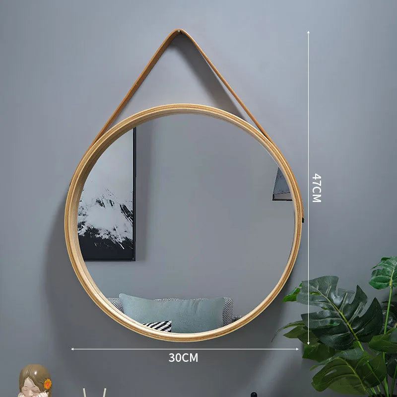 miroir rond mural en bois épais pour maquillage - vue 6 sur 9