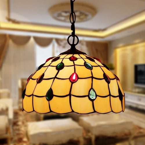 lustre rétro tiffany en verre teinté style industriel pour intérieur - vue 4 sur 11