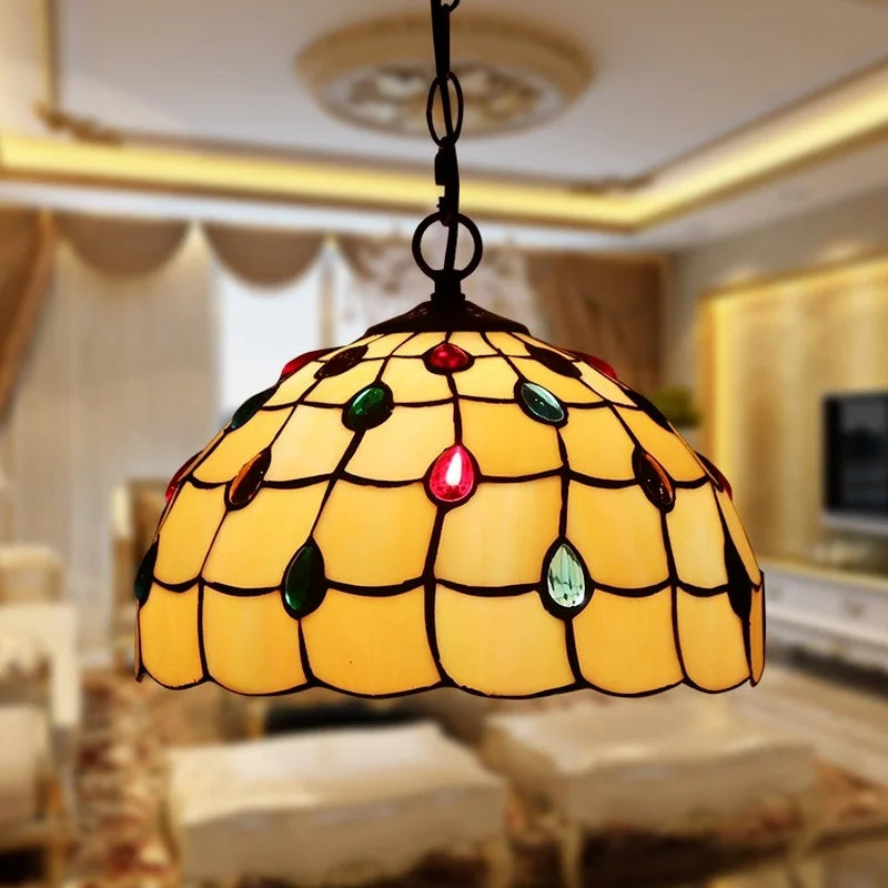 lustre rétro tiffany en verre teinté style industriel pour intérieur - vue 4 sur 11