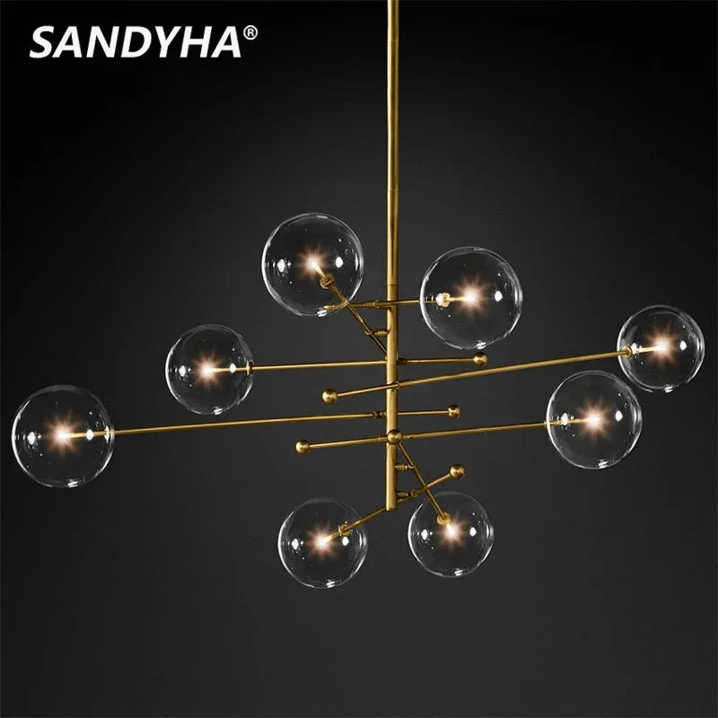 SANDYHA Art moderne boule de verre lustres Design nordique noir or lampe à LED pour salon chambre décor à la maison suspension