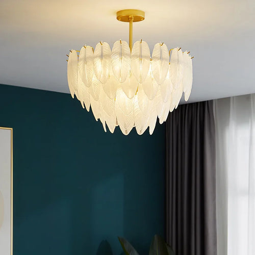 suspension romantique en verre et plumes design moderne minimaliste - vue 5 sur 9