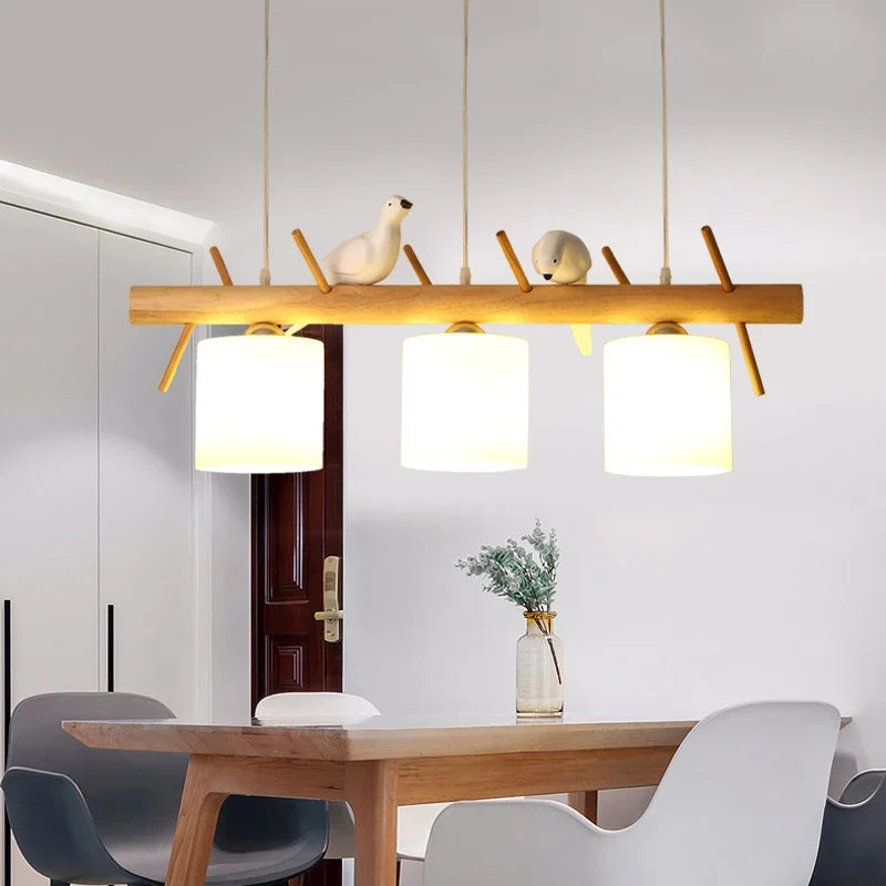 Suspension nordique en bois pour Table à manger îlot de cuisine créatif oiseau Led lustre moderne Bar café arbres éclairage suspendu