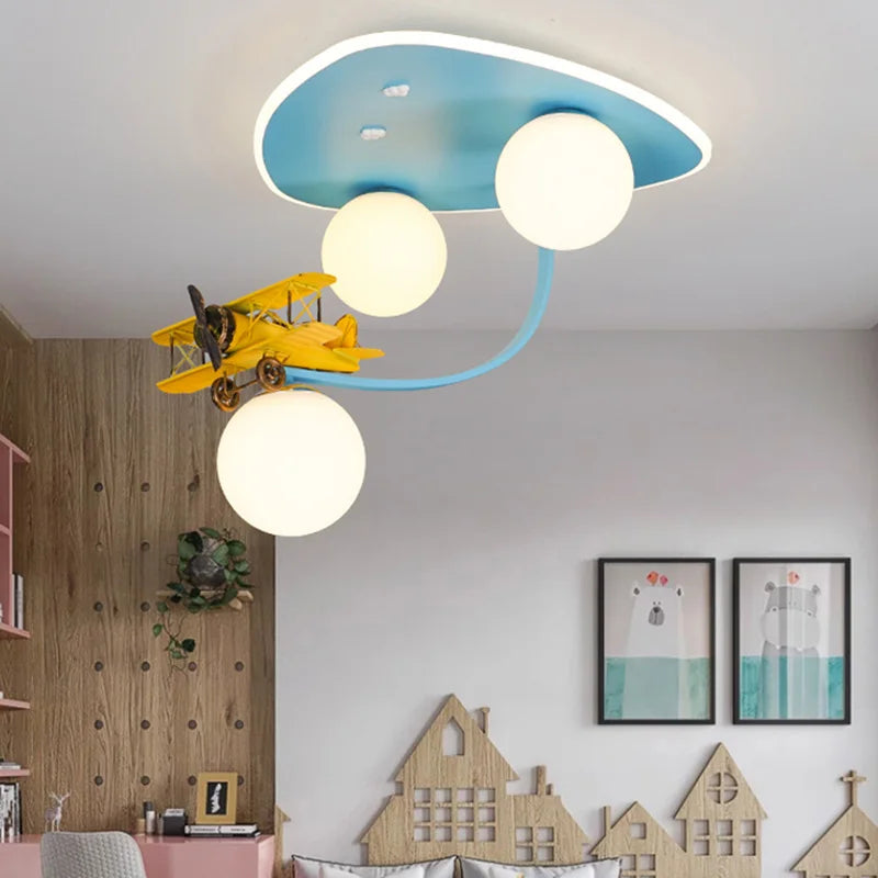 Cartoon Yellow Airplane Ceiling Lamps Children's Room Chandelier Light for Nursery School Kids Girl Boy Bedroom Hanging Lights - vue 4 sur 6