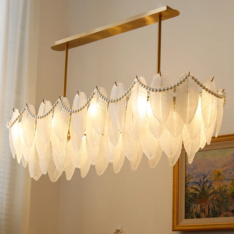 plafonnier de luxe en verre et plumes pour un éclairage décoratif intérieur - vue 4 sur 11