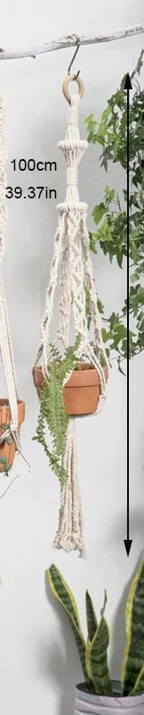 support de plante en macramé suspendu fait main en coton naturel - vue 20 sur 23