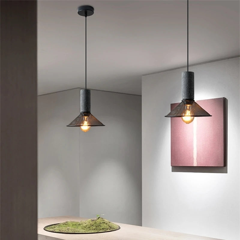 lustre ciment suspension led loft béton tube long décor salle cuisine éclairage - vue 7 sur 12