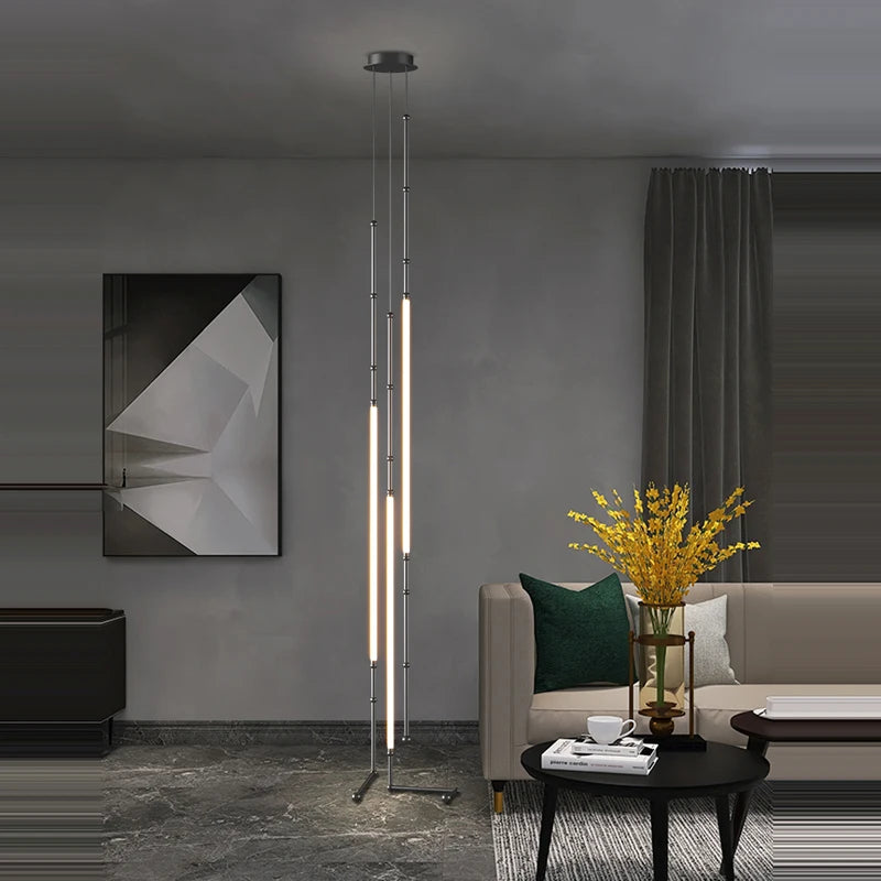 lustre linéaire à led design en acier inoxydable minimaliste - vue 3 sur 16