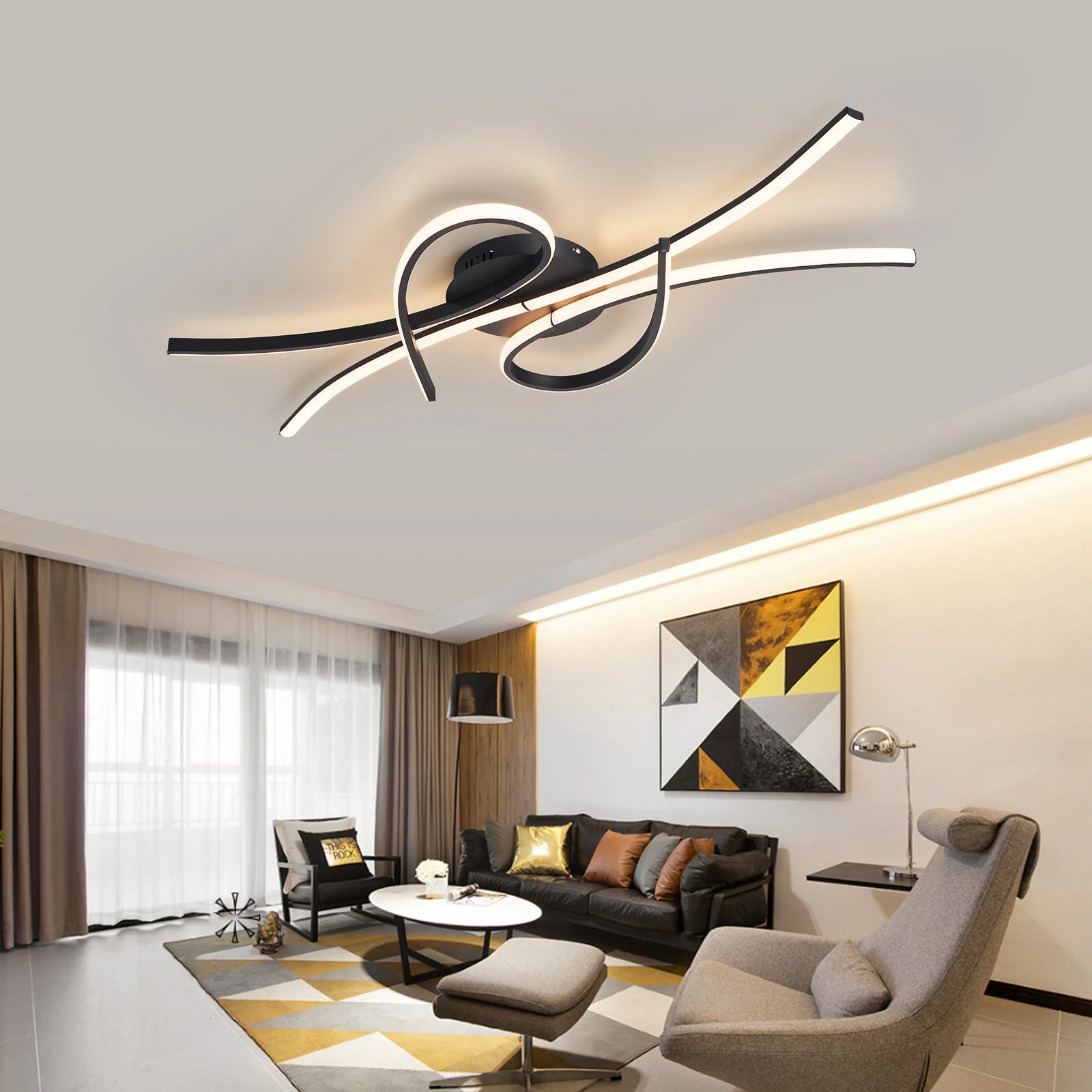 Modern Alexa LED Chandelier For Smart Home, Used In Living Room, Bedroom, Study, Lampara Technology Black/gold Modern Chandelier - vue 5 sur 10