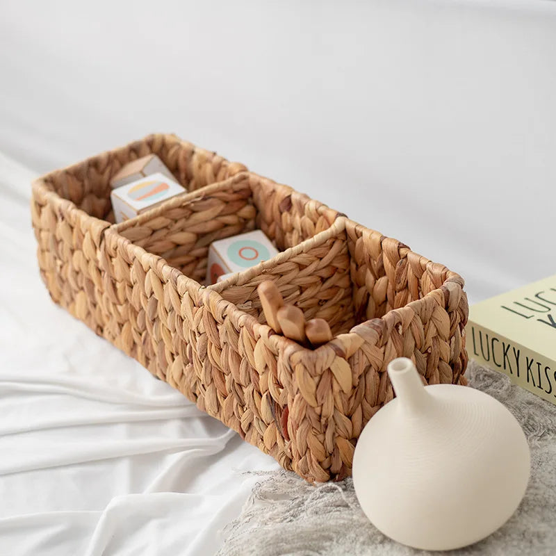panier de rangement tissé à la main trois compartiments en rotin - vue 4 sur 5