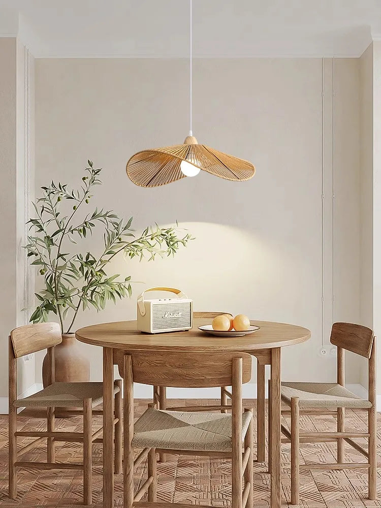 Nordique Wabi Sabi suspension LED lumières pour salon décoration de la maison en rotin chambre Lustre Loft lampe suspendue Lustre luminaire - vue 3 sur 7