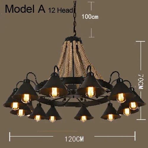 Vintage Hemp Rope Pendant Lamps Iron Lampshade Retro Coffee House Bar Indoor Lightings E27 Industrial Style Chain Pendant Light - vue 8 sur 12