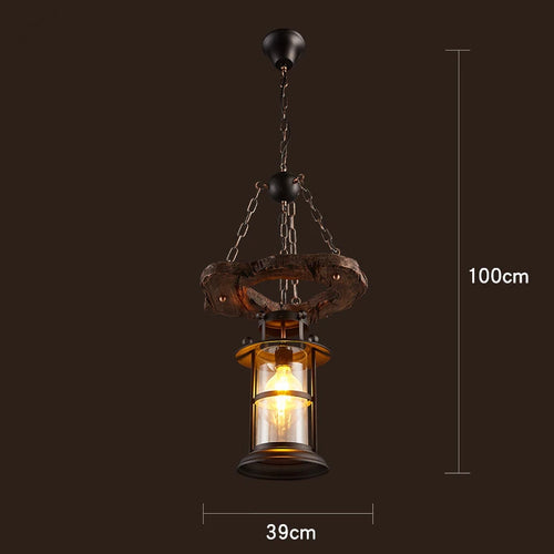 lustre rétro en bois style industriel pour café et restaurant - vue 19 sur 24