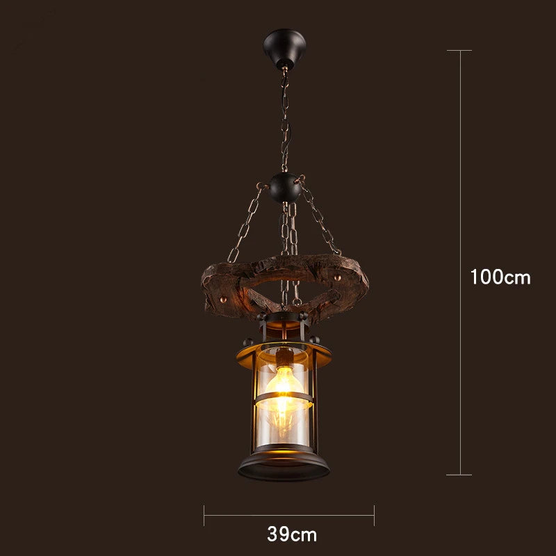 lustre rétro en bois style industriel pour café et restaurant - vue 18 sur 24