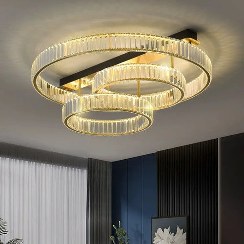 plafonnier de luxe en cuivre et cristal lampara de techo - vue 3 sur 15