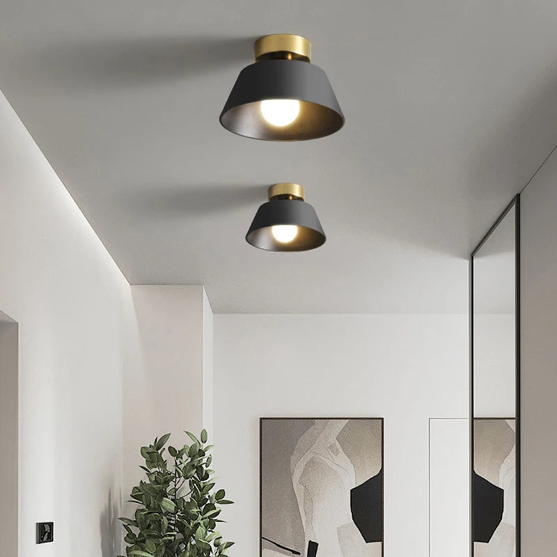 Rétro plafonnier LED décoration intérieure lampe fer rond noir blanc abat-jour pour balcon allée couloir couloir luminaire