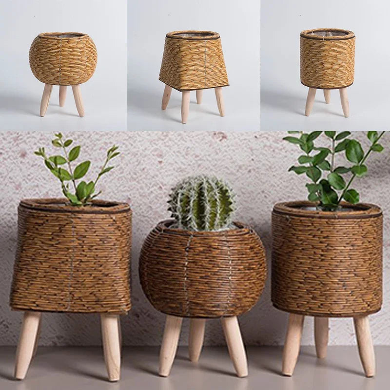 pot de fleurs en rotin tissé pour décoration et rangement - vue 6 sur 12