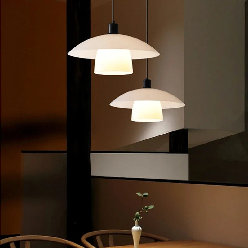 Lamp Glass Pendant Light,with Handblown White Art Glass Shade Adjustable Cord Black Finish Modern Hanging Pendant Light For Kitc - vue 4 sur 7