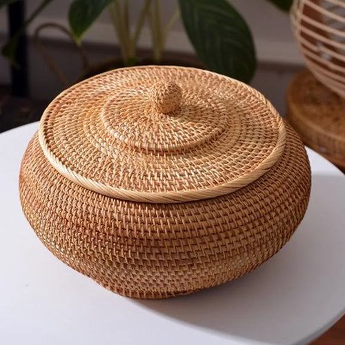 Panier boîtes rondes en rotin avec couvercle pour rangement polyvalent - vue 7 sur 6