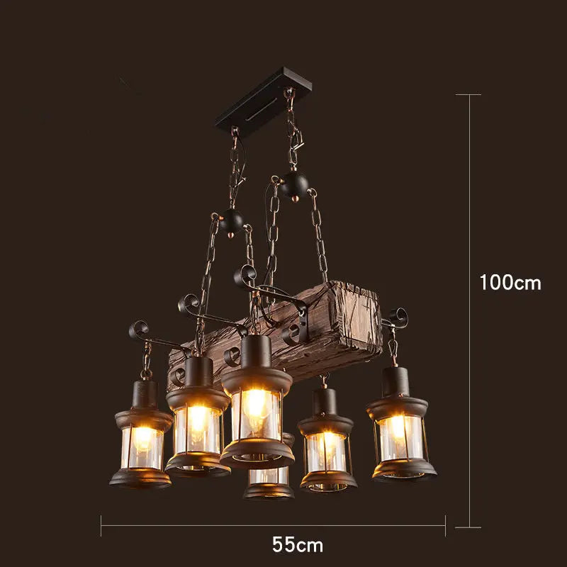 lustre rétro en bois style industriel pour café et restaurant - vue 22 sur 24