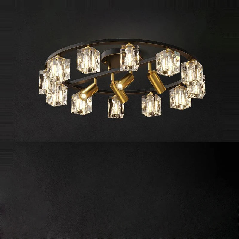 lustre en cuivre et cristal pour décoration moderne 2024 - vue 5 sur 10