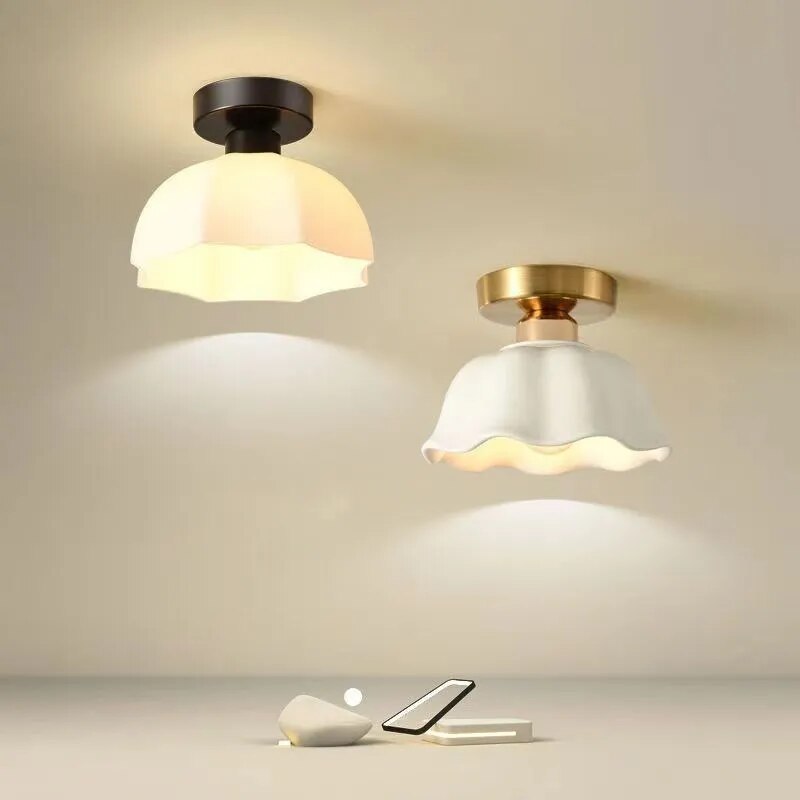 Plafonnier LED en céramique et verre crème