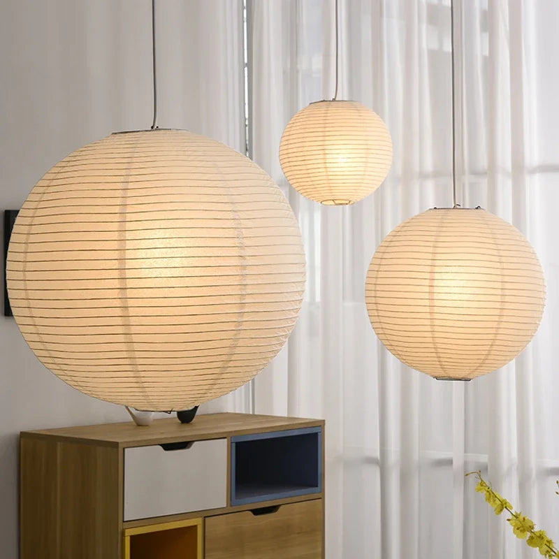 lustre led rond en papier de riz style nordique wabi sabi - vue 6 sur 16