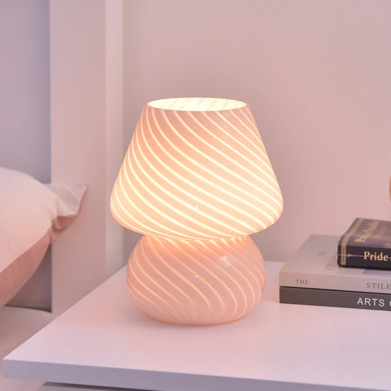 Lampe led verre veilleuse rayée champignon