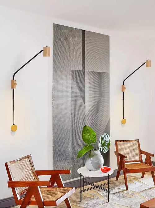 applique murale vintage en bois bras oscillant pour hôtel café - vue 7 sur 8