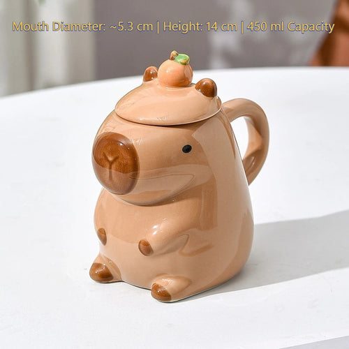 Mug capybara cartoon céramique avec couvercle grande capacité