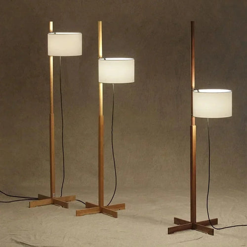 lampe de sol en bois massif abat-jour tissu nordique décoration intérieure - vue 3 sur 7