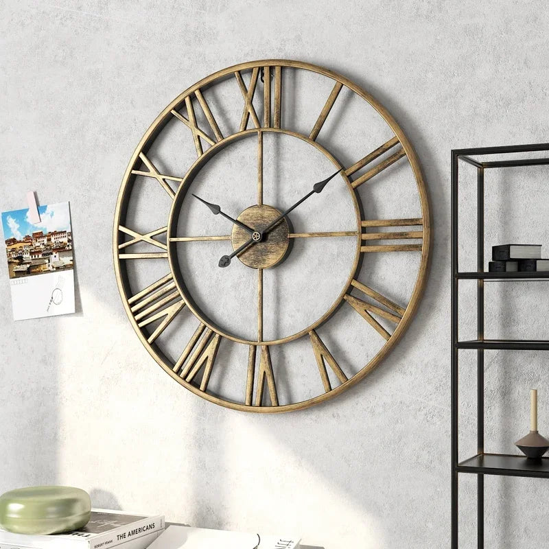 horloge murale décorative 3d moderne style rétro romain silencieuse en métal - vue 6 sur 9
