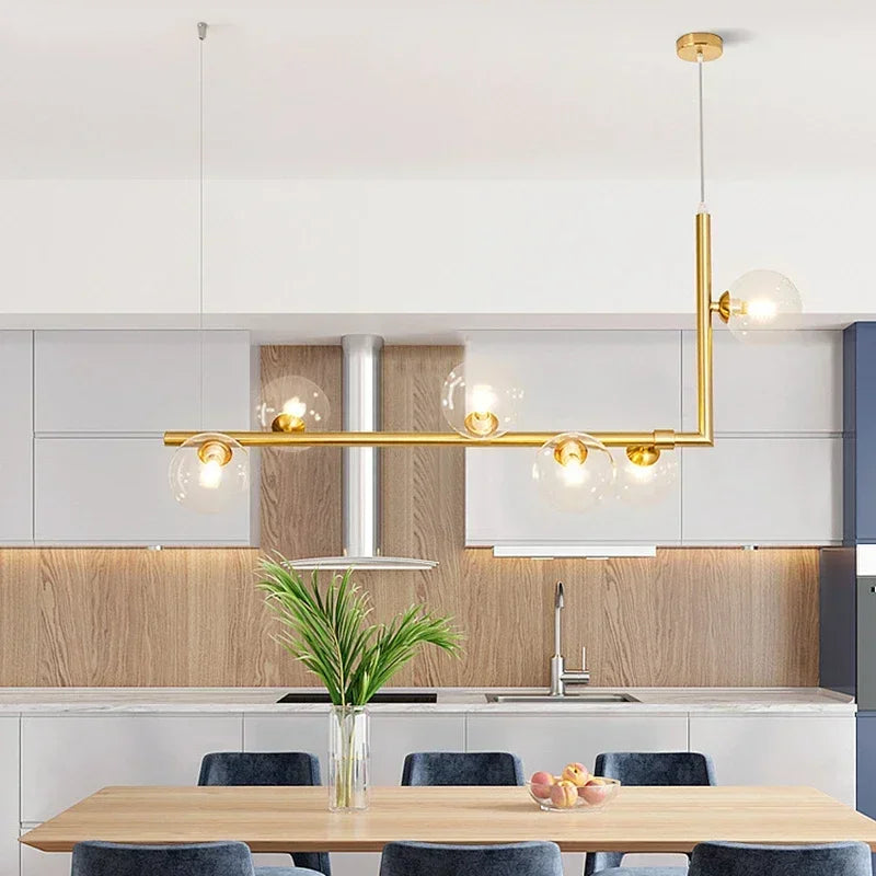 Kitchen Island Ceiling Chandelier Dining Table Glass Pendant Lamp Led Suspension Luminaire Hanging Light - vue 3 sur 14