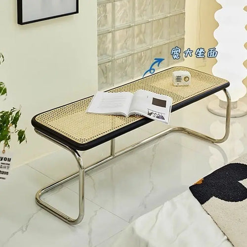 tabouret bas en rotin ancien style japonais pour salon ou entrée - vue 4 sur 11