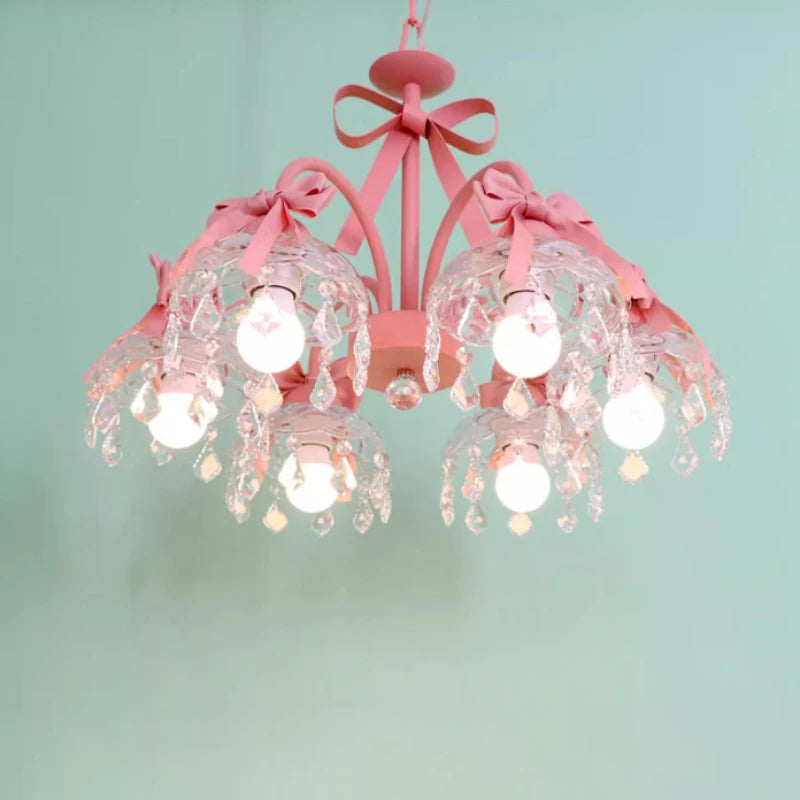 lustre mignon pour chambre de petite fille avec nœud rose en cristal - vue 5 sur 9