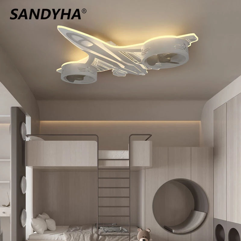 SANDYHA moderne avion Ventilador Mando plafonniers ventilateurs chambre d'enfants chambre décor à la maison Lampadario Luminaires Suspendus