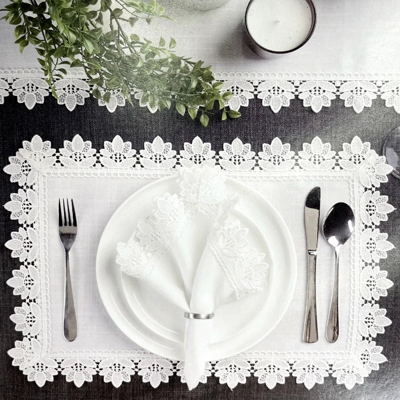 Serviette de table dentelle brodée style europe lin - vue 6 sur 13