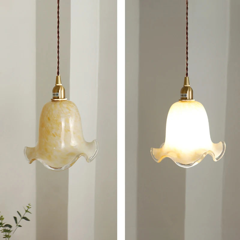 suspension à led rétro fleurs en laiton et verre créatif minimaliste - vue 4 sur 6