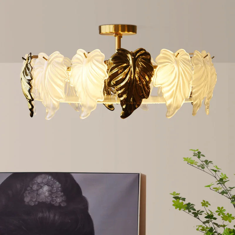 plafonnier led design vintage français en forme de feuilles de verre - vue 3 sur 9