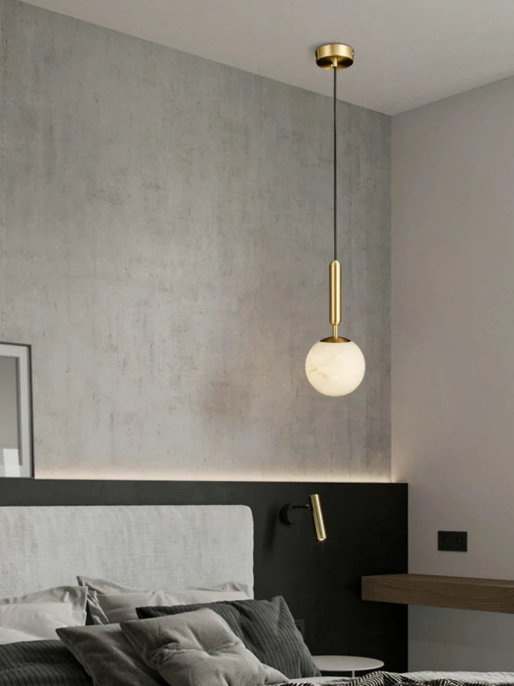 lustre tout en cuivre minimaliste et créatif rond en marbre - vue 3 sur 9