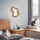 lampe de chevet wabi-sabi japonaise avec base en bois et lapin dessiné pour enfants