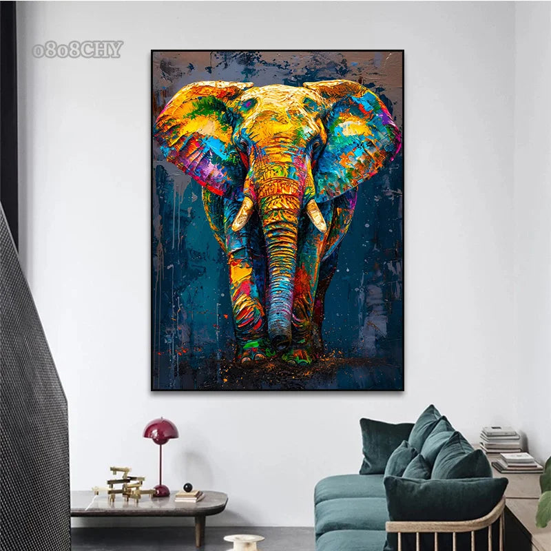 peinture abstraite animaux chat lion graffiti art mural coloré
