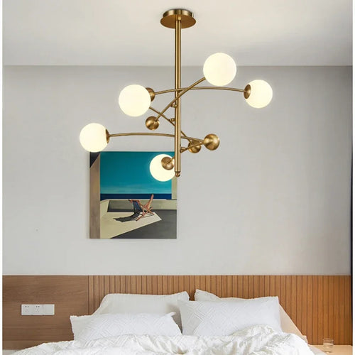 Nordic 5 Heads Copper Chandelier For Living Room Bedroom Hotel Rotatable Arms Milky White Lampshade G9 LED Lighting Fixtures - vue 2 sur 7