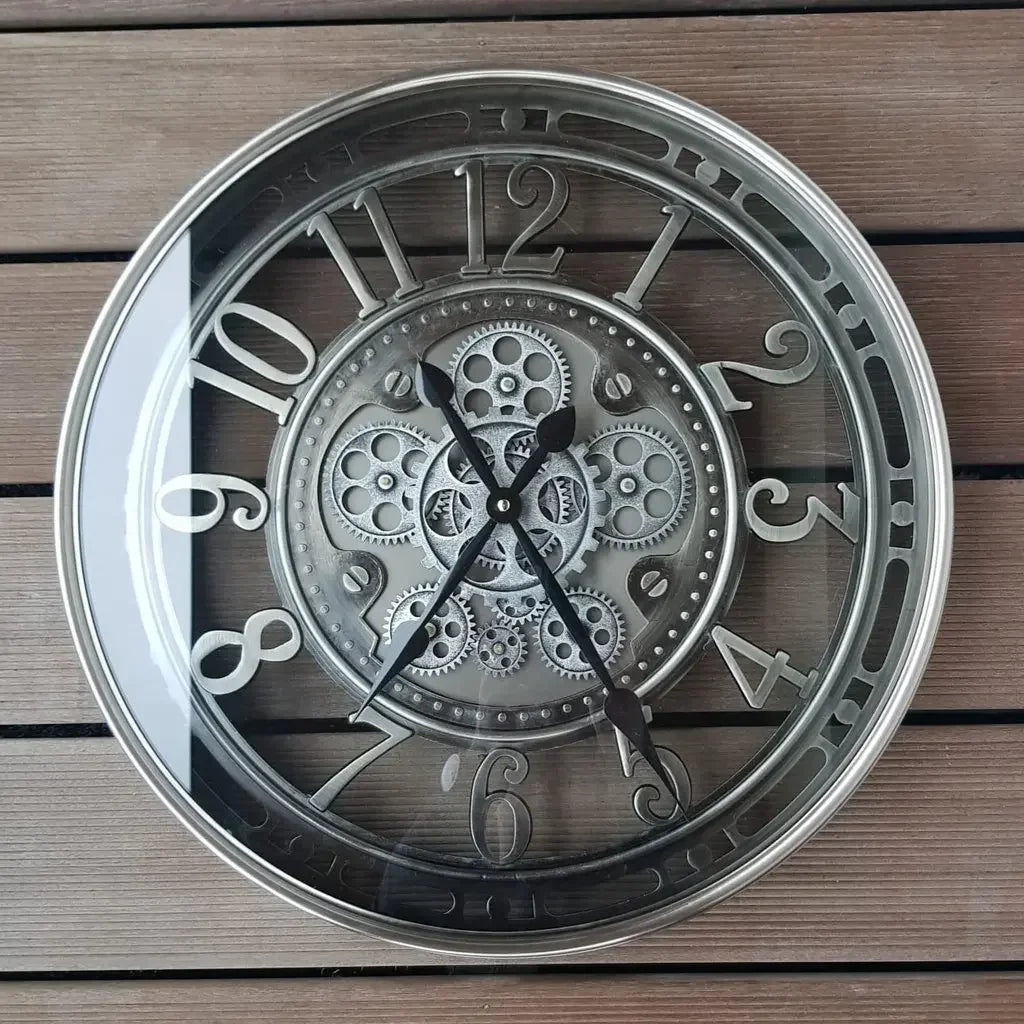 horloge murale industrielle en métal avec engrenages mobiles décorative - vue 13 sur 14