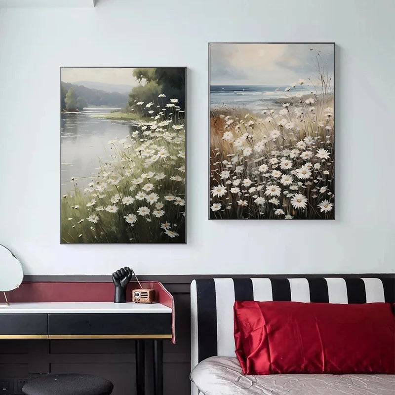 peinture vintage de campagne avec fleurs sauvages en art mural