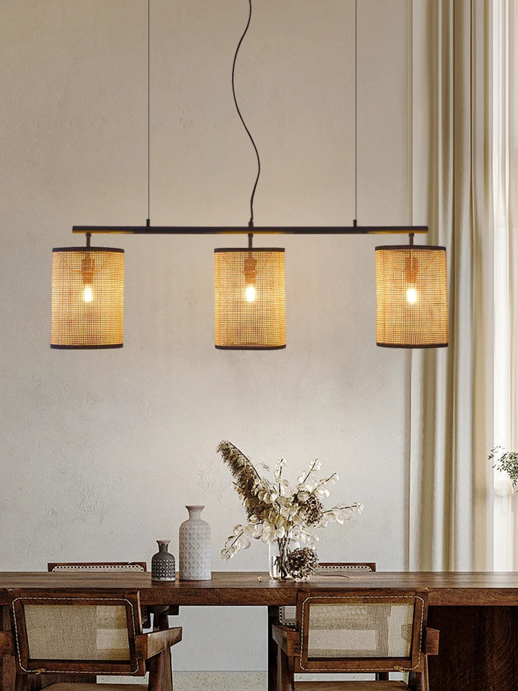 lustre rétro en rotin créatif pour éclairage intérieur